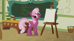 Size: 1280x720 | Tagged: safe, derpibooru import, screencap, cheerilee, earth pony, pony, call of the cutie, chalkboard, female, mare, solo