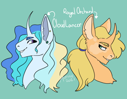 Size: 3000x2345 | Tagged: safe, artist:cryptidmothie, derpibooru import, oc, oc:cloudlancer, oc:royal orchard, pony, unicorn, brothers, bust, half-siblings, male, offspring, parent:applejack, parent:prince blueblood, parent:rainbow dash, parents:bluedash, parents:bluejack, siblings