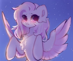 Size: 1176x987 | Tagged: safe, artist:grach_449, derpibooru import, oc, oc only, oc:nochi, pegasus, pony, :i, blushing, chest fluff, looking at you, solo, sparkles, spread wings, wings