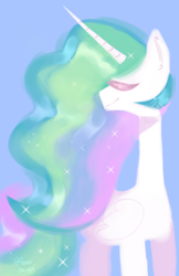 Size: 2140x3311 | Tagged: safe, artist:pastelpastryuwu, derpibooru import, princess celestia, alicorn, pony, eyes closed, smiling, solo, sparkles