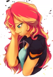 Size: 1627x2331 | Tagged: safe, alternate version, artist:maren, derpibooru import, sunset shimmer, equestria girls, crying, female, get, lip bite, sad, sunsad shimmer