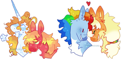 Size: 965x471 | Tagged: safe, artist:sugarbuck, derpibooru import, applejack, big macintosh, prince blueblood, rainbow dash, earth pony, pegasus, pony, unicorn, appledash, bluemac, bust, crack shipping, eyes closed, female, gay, heart, lesbian, male, mare, shipping, simple background, stallion, transparent background