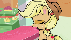 Size: 1920x1080 | Tagged: safe, derpibooru import, screencap, applejack, how applejack got her hat back, my little pony: pony life, solo