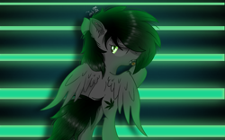 Size: 1750x1093 | Tagged: safe, artist:jadebreeze115, derpibooru import, oc, oc:bittersweet high, pegasus, bipedal, bipedal leaning, cigar, cigarette, ear fluff, ears, flank, glow, glowing eyes, green eyes, hemp leaf, leaning, neon, pegasus oc, spread wings, wings