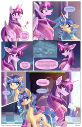 Size: 2301x3549 | Tagged: safe, artist:darlyjay, derpibooru import, twilight sparkle, twilight sparkle (alicorn), oc, oc:sterling sentry, alicorn, pony, unicorn, comic:save the harmony, female, magic, mare, offspring, parent:flash sentry, parent:twilight sparkle, parents:flashlight, scroll