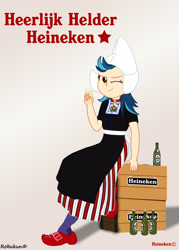 Size: 2070x2898 | Tagged: safe, artist:robukun, derpibooru import, indigo zap, equestria girls, alcohol, beer, dutch, dutch cap, hat, heineken, netherlands