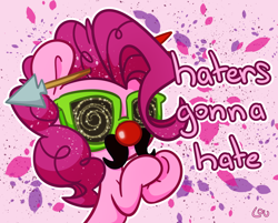 Size: 1648x1328 | Tagged: safe, artist:lou, derpibooru import, pinkie pie, clothes, costume, haters gonna hate, meme