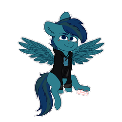 Size: 1000x1000 | Tagged: safe, artist:dian-trex, derpibooru import, oc, oc:sublime lyric, pegasus, pony, clothes, ears, floppy ears, full body, fullbody, jacket, jewelry, male, necklace, simple background, sitting, smiling, solo, transparent background, wings