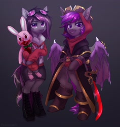 Size: 3424x3616 | Tagged: safe, artist:helemaranth, derpibooru import, oc, oc only, changeling, pony, bipedal, blood, purple changeling, robbie the rabbit, silent hill