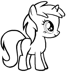 Size: 413x451 | Tagged: safe, artist:kyokinokeaseda, derpibooru import, dinky hooves, pony, unicorn, call of the cutie, black and white, coloring page, female, filly, grayscale, high res, lineart, monochrome, simple background, smiling, solo, white background