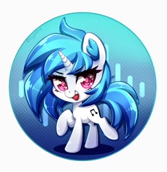 Size: 994x1024 | Tagged: safe, artist:cryptidhaze, derpibooru import, dj pon-3, vinyl scratch, unicorn, chibi, colored pupils, cute, looking at you, missing accessory, no glasses, open mouth, solo, vinylbetes