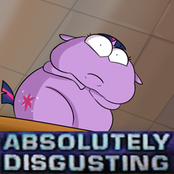 Size: 1956x1956 | Tagged: safe, artist:tjpones, derpibooru import, twilight sparkle, unicorn twilight, pony, unicorn, absolutely disgusting, ears, fat, female, floppy ears, mare, meme, misleading thumbnail, obese, ponified, ponified meme, ratatouille, solo, twilard sparkle