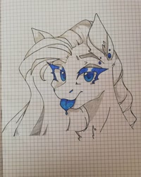 Size: 1080x1350 | Tagged: safe, artist:tessa_key_, derpibooru import, oc, oc only, earth pony, pony, :p, bust, chest fluff, ear piercing, earth pony oc, eyelashes, female, graph paper, lineart, mare, piercing, solo, tongue, tongue out, traditional art