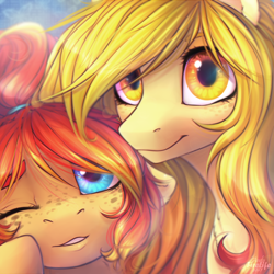 Size: 900x900 | Tagged: safe, artist:andyfirelife, derpibooru import, oc, oc only, oc:levin fiery, oc:ohiko, earth pony, pegasus, pony, female, mare