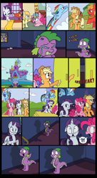 Size: 2592x4770 | Tagged: safe, artist:graciegirl328, derpibooru import, applejack, big macintosh, fluttershy, noi, pinkie pie, rainbow dash, rarity, spike, twilight sparkle, dragon, earth pony, pegasus, pony, unicorn, comic:the jacky horror web comic, 2015, bust, comic, crying, exclamation point, female, filly, implied twilight sparkle, interrobang, male, mane seven, mane six, mare, no dialogue, portrait, question mark, shadow, twilight's castle