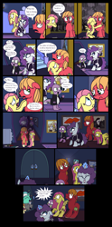 Size: 2496x5032 | Tagged: safe, artist:graciegirl328, derpibooru import, big macintosh, fluttershy, lyra heartstrings, rarity, spike, dragon, earth pony, pegasus, pony, unicorn, comic:the jacky horror web comic, alternate hairstyle, clothes, comic, dialogue, female, fluttermac, hug, implied brainwashing, let's do the time warp again, lipstick, maid, male, mare, rocky horror picture show, shipping, speech bubble, stallion, straight, wet, wet mane