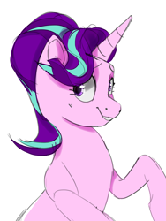 Size: 2440x3252 | Tagged: safe, artist:cadillacdynamite, derpibooru import, starlight glimmer, pony, unicorn, cute, female, glimmerbetes, raised hoof, raised leg, simple background, smiling, solo, white background