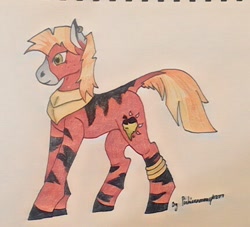 Size: 432x392 | Tagged: safe, artist:pinkiexneomorph277, derpibooru import, oc, oc:blight apple charm, hybrid, zony, female, interspecies offspring, mare, offspring, parent:big macintosh, parent:zecora, parents:macora, solo, traditional art