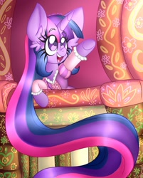 Size: 1630x2030 | Tagged: safe, artist:ladylullabystar, derpibooru import, twilight sparkle, unicorn twilight, pony, unicorn, clothes, cosplay, costume, long mane, rapunzel, solo, tangled up