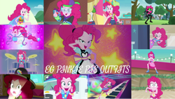 Size: 1280x720 | Tagged: safe, derpibooru import, edit, edited screencap, editor:quoterific, screencap, applejack, pinkie pie, better together, cheer you on, coinky-dink world, dance magic, eqg summertime shorts, equestria girls, forgotten friendship, friendship games, friendship through the ages, guitar centered, i'm on a yacht, pinkie spy (short), rainbow rocks, rollercoaster of friendship, shake your tail, sunset's backstage pass!, the canterlot movie club, the salty sails, spoiler:eqg specials, belt, clothes, cute, cutie mark, cutie mark on clothes, dance magic (song), denim skirt, diapinkes, drums, drumsticks, eyes closed, female, flashlight (object), geode of sugar bombs, glasses, goggles, heart shaped glasses, jewelry, looking at you, magical geodes, music festival outfit, musical instrument, necklace, one eye closed, open mouth, ponied up, rapper pie, skirt, smiling, swimsuit