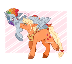 Size: 1581x1397 | Tagged: source needed, safe, artist:xeruali, derpibooru import, applejack, rainbow dash, earth pony, pegasus, pony, appledash, braid, clothes, colored hooves, female, flying, implied appledash, implied lesbian, implied shipping, lesbian, looking up, mare, older, older applejack, older rainbow dash, scarf, shipping, unshorn fetlocks