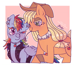 Size: 2000x1731 | Tagged: artist needed, source needed, safe, artist:whisperinglily, derpibooru import, applejack, rainbow dash, earth pony, pegasus, pony, appledash, female, lesbian, obtrusive watermark, shipping, watermark