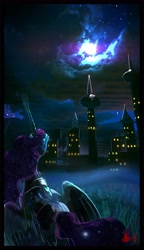 Size: 2364x4096 | Tagged: safe, artist:alumx, princess luna, alicorn, pony, city, cityscape, female, looking up, mare, night, night sky, sky, solo