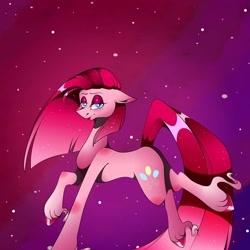 Size: 1080x1080 | Tagged: safe, artist:tessa_key_, derpibooru import, pinkie pie, earth pony, pony, abstract background, bedroom eyes, female, hoof fluff, hoof polish, mare, pinkamena diane pie, raised hoof, raised leg, solo