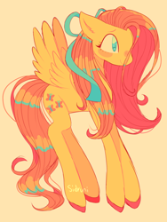 Size: 1800x2400 | Tagged: safe, artist:sidruni, derpibooru import, fluttershy, pegasus, pony, hair ribbon, simple background, solo, stray strand, yellow background