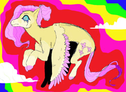 Size: 1280x937 | Tagged: safe, artist:horsievents, derpibooru import, fluttershy, pegasus, pony, colored hooves, colored wings, colored wingtips, crying, eyestrain warning, flying, psychedelic, solo, swirly eyes