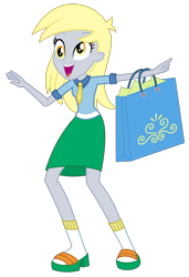 Size: 1800x2638 | Tagged: safe, artist:sketchmcreations, derpibooru import, derpy hooves, better together, equestria girls, holidays unwrapped, bag, dashing through the mall, female, necktie, open mouth, pointing, sandals, shopping, shopping bags, simple background, smiling, transparent background, vector