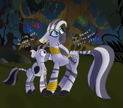 Size: 1772x1547 | Tagged: safe, artist:gallantserver, derpibooru import, zecora, oc, oc:zephyr, zebra, female, male, mother and child, mother and son, parent and child