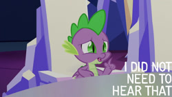 Size: 1280x720 | Tagged: safe, derpibooru import, edit, edited screencap, editor:quoterific, screencap, spike, dragon, a rockhoof and a hard place, male, open mouth, solo, stallion, twilight's castle, winged spike