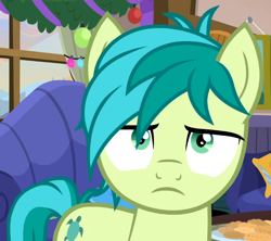 Size: 776x689 | Tagged: safe, derpibooru import, screencap, sandbar, earth pony, pony, the hearth's warming club, cropped, looking at you, male, sandbar is not amused, solo, unamused