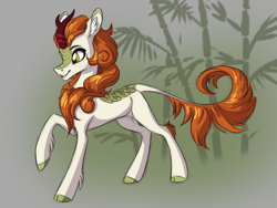 Size: 4000x3000 | Tagged: safe, artist:faline-art, derpibooru import, autumn blaze, kirin, bamboo, ear fluff, ears, female, open mouth, solo