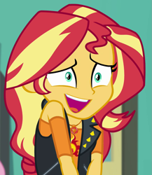 Size: 875x1008 | Tagged: safe, derpibooru import, screencap, sunset shimmer, equestria girls, equestria girls series, forgotten friendship, cropped, cute, open mouth, shimmerbetes, solo focus