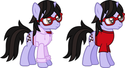 Size: 2086x1134 | Tagged: safe, artist:lightningbolt, derpibooru exclusive, derpibooru import, pony, unicorn, .svg available, brendon urie, clothes, frown, glasses, hoodie, horn, male, panic! at the disco, ponified, shirt, simple background, solo, stallion, standing, svg, t-shirt, transparent background, vector