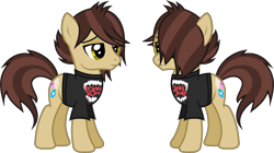 Size: 2130x1190 | Tagged: safe, artist:lightningbolt, derpibooru exclusive, derpibooru import, earth pony, pony, .svg available, clothes, frown, hair over one eye, male, panic! at the disco, ponified, ryan ross, shirt, simple background, solo, stallion, standing, svg, t-shirt, transparent background, vector