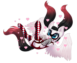 Size: 2391x1972 | Tagged: safe, artist:wicked-red-art, derpibooru import, oc, oc only, oc:giggle glider, pegasus, pony, :p, clothes, commission, corset, female, fishnet stockings, heart, mare, mask, simple background, socks, solo, stockings, tattoo, thigh highs, tongue, tongue out, transparent background, ych result