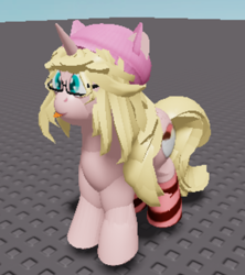 Size: 359x405 | Tagged: safe, artist:icecreamjaxxie, derpibooru import, oc, oc only, oc:mille feuille, pony, unicorn, 3d, :p, butt freckles, clothes, diabetes, food, freckles, game, glasses, hat, ice cream, roblox, socks, solo, striped socks, tongue, tongue out, video game