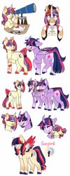 Size: 1280x3207 | Tagged: safe, artist:rainbowquasar, derpibooru import, dusk shine, moondancer, prince dusk, twilight sparkle, twilight sparkle (alicorn), oc, oc:songbird crescent, alicorn, pegasus, pony, unicorn, alternate hairstyle, diploma, duskdancer, female, graduation cap, half r63 shipping, hat, lesbian, male, mare, offspring, parent:dusk shine, parent:moondancer, parents:duskdancer, rule 63, self ponidox, shipping, simple background, stallion, story included, straight, telescope, twidancer, white background