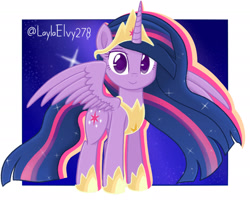 Size: 2343x1920 | Tagged: safe, artist:laylaelvy278, derpibooru import, princess twilight 2.0, twilight sparkle, twilight sparkle (alicorn), alicorn, pony, the last problem, crown, ethereal mane, female, high res, hoof shoes, jewelry, mare, older, older twilight, peytral, regalia, solo, starry mane