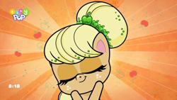 Size: 1024x576 | Tagged: safe, derpibooru import, screencap, applejack, pony, my little pony: pony life, what goes updo, spoiler:pony life s02e17, alternate hairstyle, cute, jackabetes