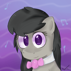 Size: 800x800 | Tagged: safe, artist:ponyjhooves, derpibooru import, octavia melody, earth pony, pony, abstract background, bowtie, bust, looking at you, music notes, no pupils, solo