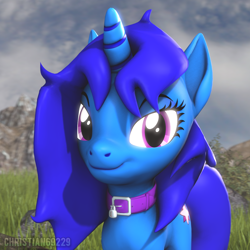 Size: 1000x1000 | Tagged: safe, artist:christian69229, derpibooru import, oc, oc only, oc:delly, pony, unicorn, 3d, bust, collar, female, looking at you, mare, portrait, solo, source filmmaker