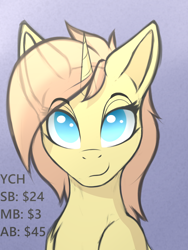 Size: 900x1200 | Tagged: safe, artist:xeniusfms, derpibooru import, pony, bust, commission, portrait, solo, ych example, your character here