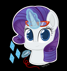 Size: 1358x1458 | Tagged: safe, artist:laylaelvy278, derpibooru import, rarity, pony, unicorn, glasses, levitation, looking at you, magic, sewing needle, smiling, solo, telekinesis, thread