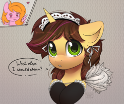 Size: 2934x2450 | Tagged: safe, artist:reterica, derpibooru import, oc, oc only, oc:joshua weedminster, oc:tanuki thunderstorm of magadan, pegasus, unicorn, clothes, crossdressing, maid, male, stallion