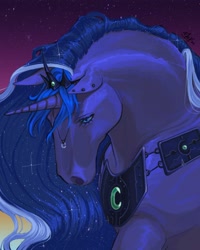 Size: 3277x4096 | Tagged: safe, artist:thornblade_, derpibooru import, princess luna, alicorn, hoers, sad