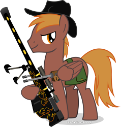 Size: 4348x4576 | Tagged: safe, artist:vector-brony, derpibooru import, oc, oc:calamity, pegasus, pony, fallout equestria, anti-machine rifle, anti-materiel rifle, cowboy hat, cutie mark, gun, hat, inkscape, male, rifle, simple background, sniper rifle, solo, spitfire's thunder, stetson, transparent background, vector, weapon